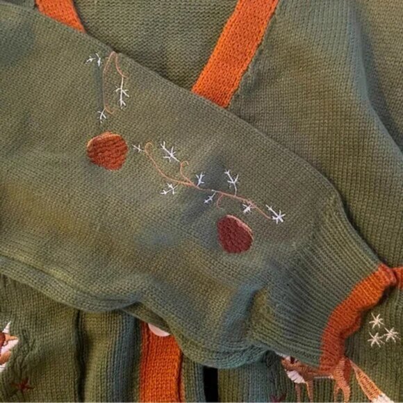 Button Up Fox Nature Army Green Cardigan With Pockets - Picture 4 of 6